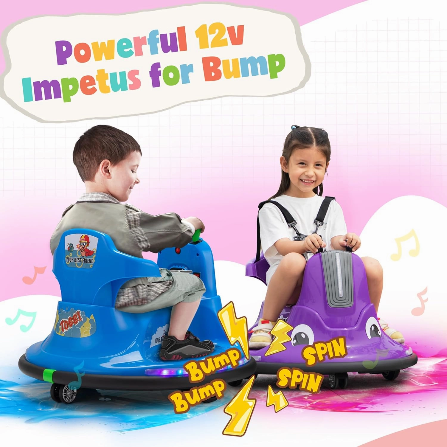 TOBBI Toddlers Bumper Car, 12v Baby Electric Ride On Snail Shape Toy with Remote Control/Children DIY Funny Stickers/360 Degree Spin for Kids of Ages 1.5-9 (Purple)