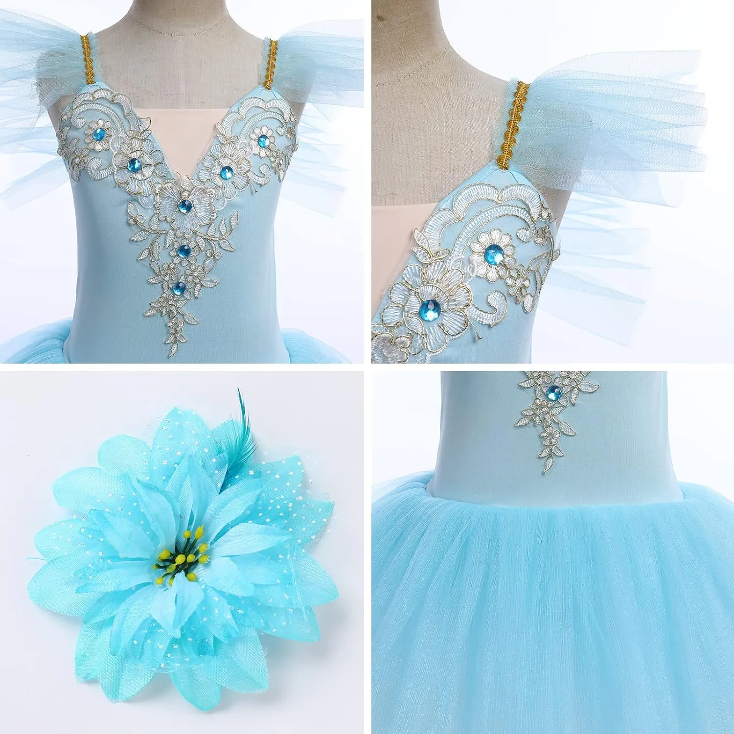 Toddler Ballet Leotards for Girls Glitter Tulle Skirt 2PCS Ruffle Sleeve Tutu Dresses with Hair Clip One Piece Outfits
