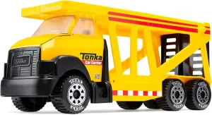 Tonka Steel Classics, Classic Car Carrier – Made with Steel and Sturdy Plastic, Yellow Friction Powered, Boys and Girls, Toddlers Ages 3 , Big Construction Truck, Birthday Gift, Holiday