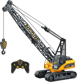 Top Race 15 Channel Remote Control Crane Toy - Battery Powered 1:14 Scale RC Construction Vehicles with Heavy Metal Hook - Toy Truck for Kids 8-12 - Full Functional RC Crane with 2.4GHz Remote