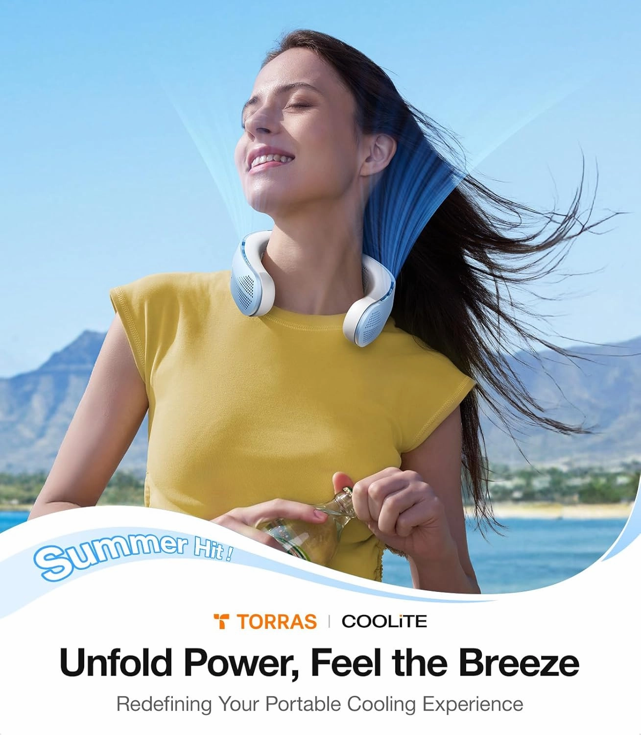 TORRAS COOLiTE Neck Fan, 8450 RPM Turbo Airflow, Neck Fans that Blow Cold Air with 14H Battery, Neck Fan Rechargeable, Lightweight & Foldable Neck Fans for Outdoor, Travel, Gifts for Men, Women, Blue