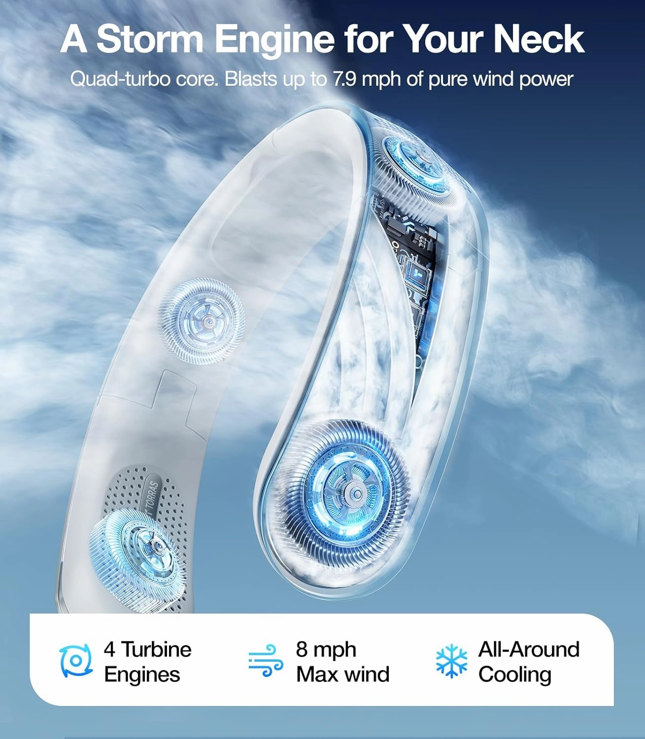 TORRAS COOLiTE Neck Fan, 8450 RPM Turbo Airflow, Neck Fans that Blow Cold Air with 14H Battery, Neck Fan Rechargeable, Lightweight & Foldable Neck Fans for Outdoor, Travel, Gifts for Men, Women, Ivory