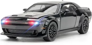 Toy Cars 1/32 Dodge Challenger Die Cast Metal Toy Cars Hellcat Toy Car with Sound and Light Pull Back Hellcat Car for 3  Year Old Boys and Kids