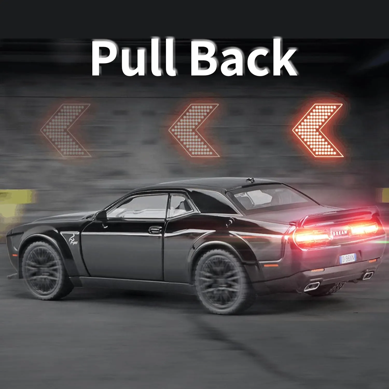 Toy Cars 1/32 Dodge Challenger Die Cast Metal Toy Cars Hellcat Toy Car with Sound and Light Pull Back Hellcat Car for 3  Year Old Boys and Kids