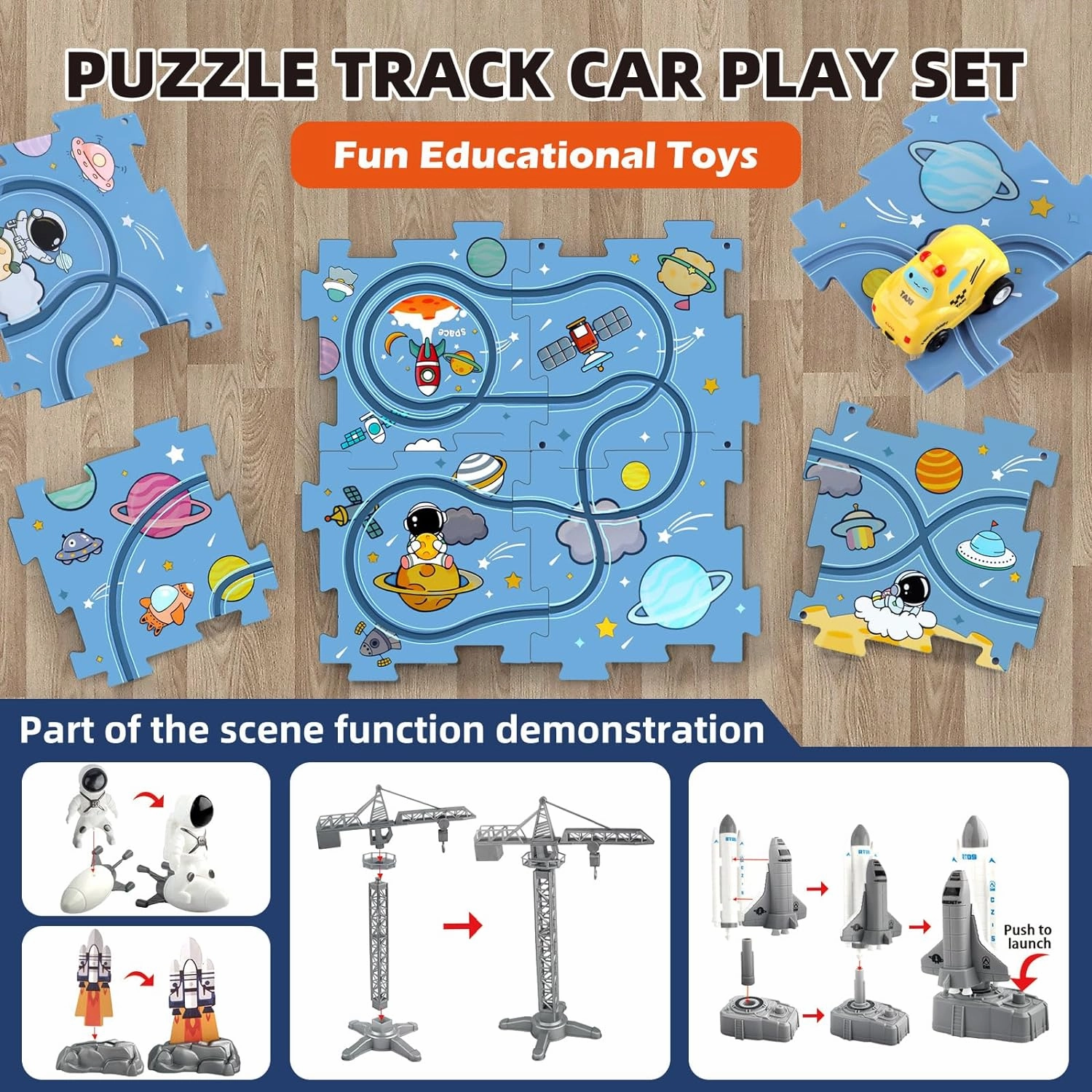 Tracks Car Toys Gifts for 3 4 5 Year Old Boys Kids,32 PCS Space Jigsaw Puzzle Racer Car Track Set with 2 Railcars,Space Rocket Models and Astronauts,Toys for Kids Boys Toddlers 3-5 4-6…