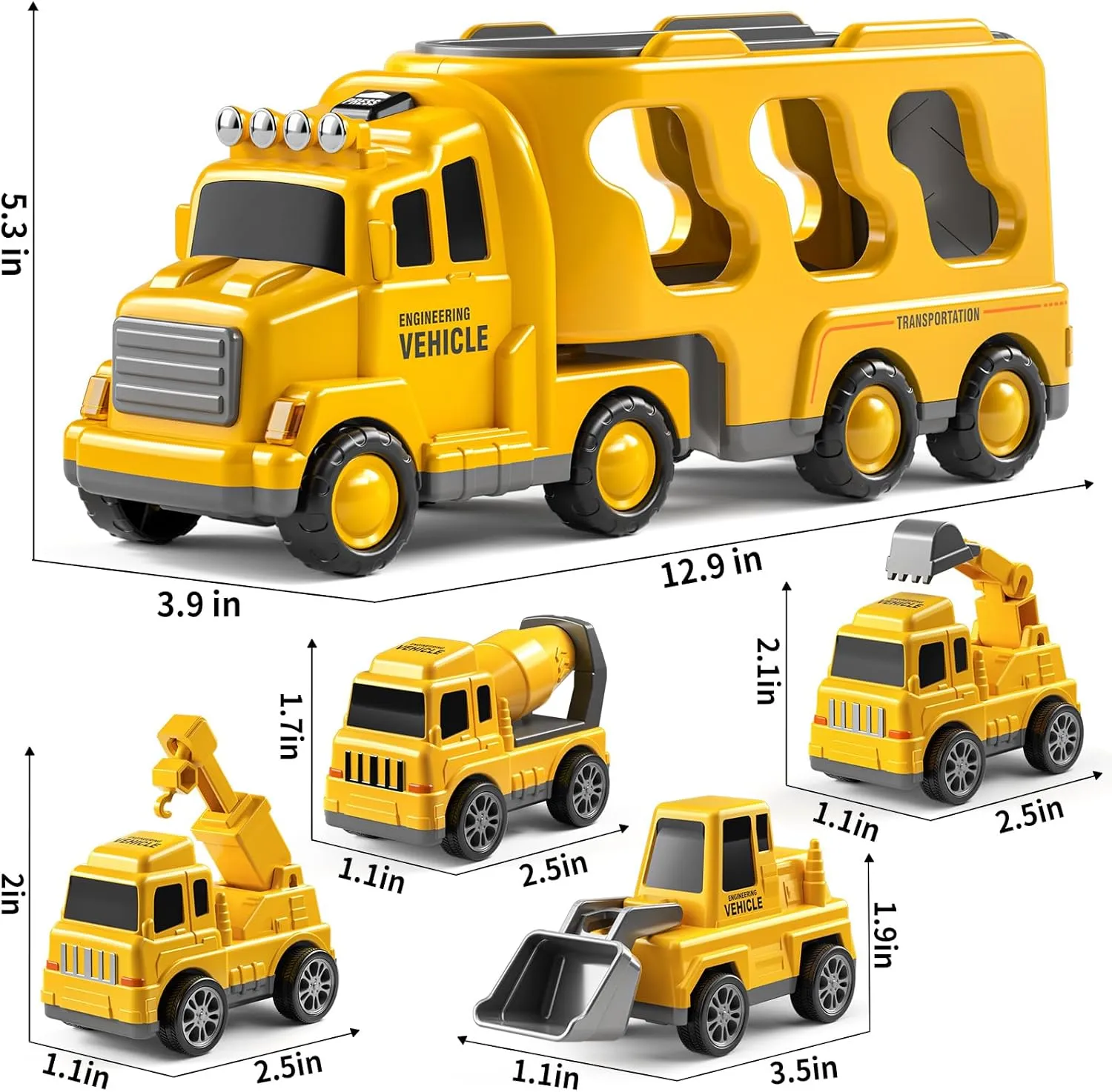 Truck Toys for 3 4 5 6 Years Old Boys, Toddler Car for Boys Ages 3-5, Construction Car Carrier Vehicle Set, Kids Toys Truck Set for Age 3-9