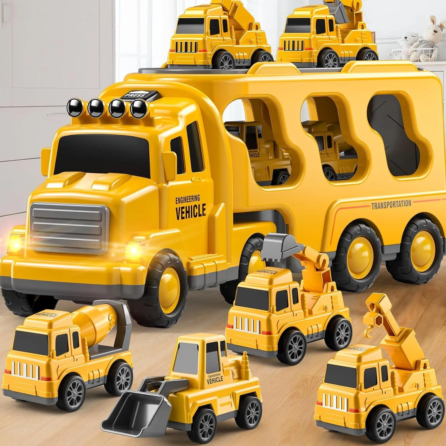 Truck Toys for 3 4 5 6 Years Old Boys, Toddler Car for Boys Ages 3-5, Construction Car Carrier Vehicle Set, Kids Toys Truck Set for Age 3-9