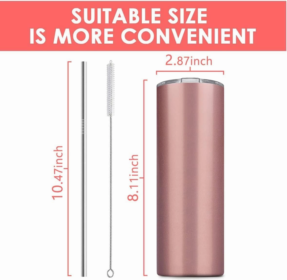 Tumbler with Straw and Lid, Insulated Coffee Travel Mug Tumbler 20 oz Stainless Steel Double Wall Reusable for Iced Drink, Women and Men Gift, Home Office, Outdoor