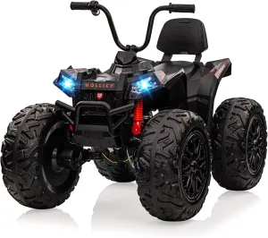 Two Seater 24V Kids ATV, 4x4 Kids Electric 4 Wheeler Quad Ride on Car Toy with 4x200W Motor, 5mph Max Speed, w/LED Lights, EVA Tires, Music, Horn, Battery Powered Electric Vehicle, Black