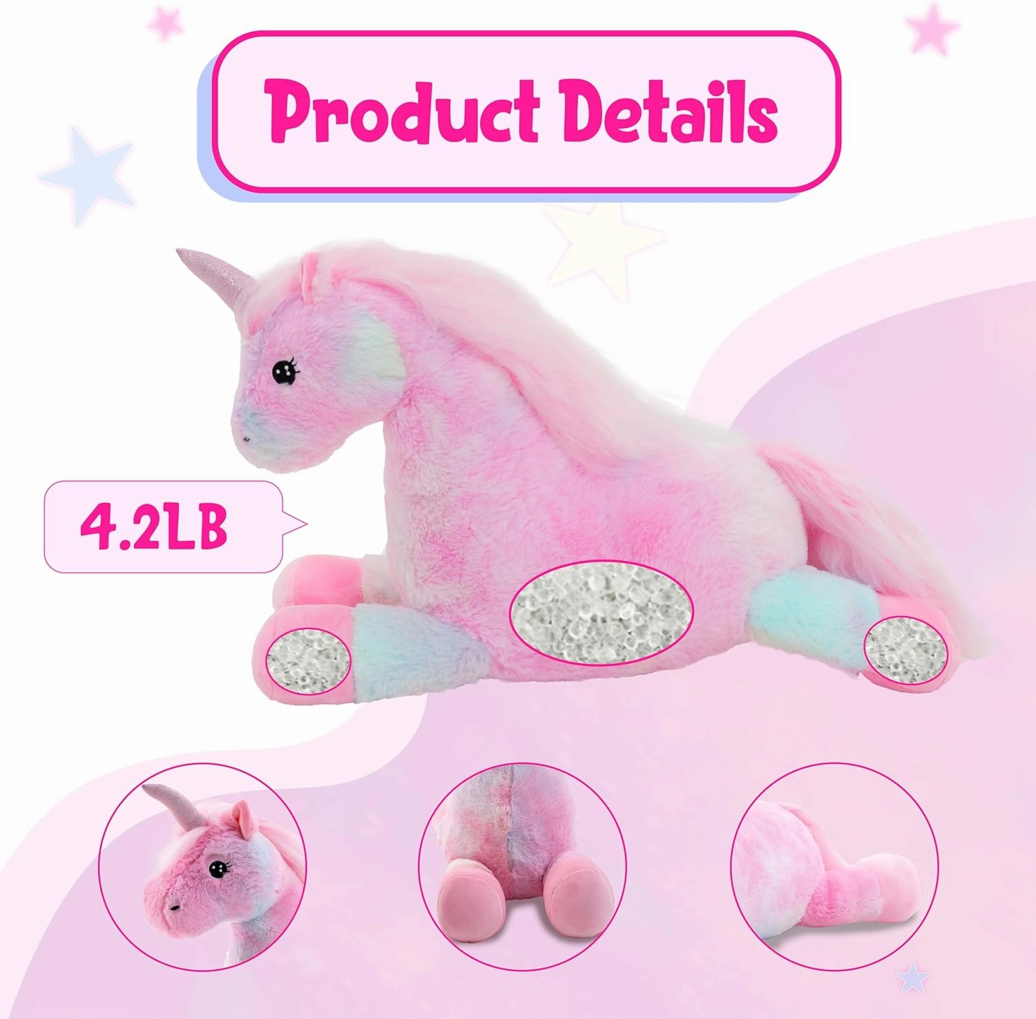 Unicorn Weighted Stuffed Animal 27in, 4.2 lbs Stuffed Unicorn Plush for Adult, Kids, Weight Unicorn Plush Animal Pillow Gifts on Christmas, Birthday, Valentine's Day