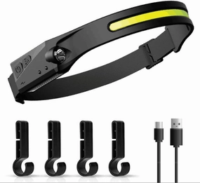 Upgraded LED Headlamp Rechargeable Headlamp - Brightest 2000 Lumen LED Work Head Light, Micro-USB Head Lamp to Wear for Camping,Hiking,Outdoors-4 Hardhat Clips Incl.（1）