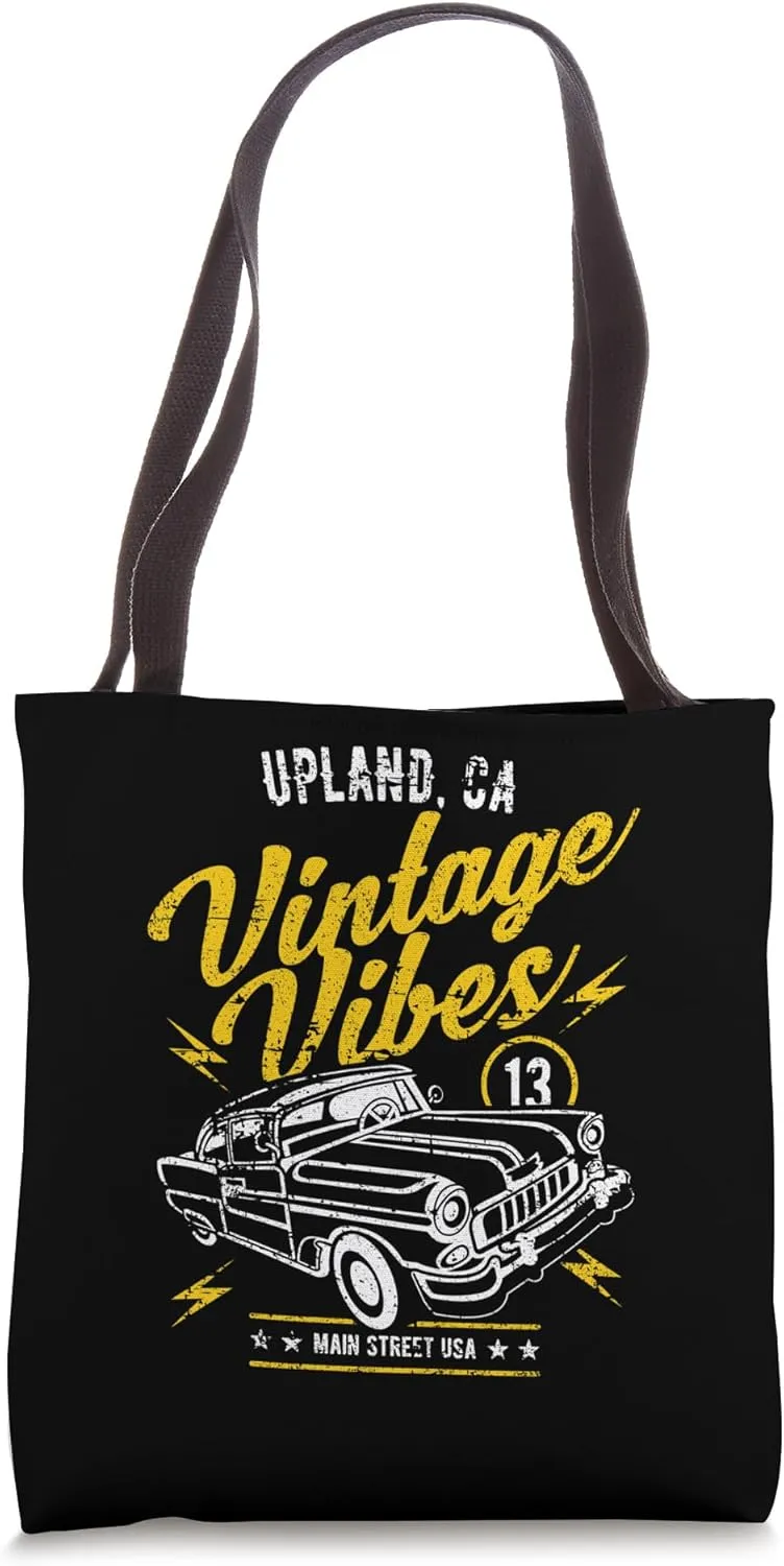 Upland CA USA Vintage Vibes Classic Car Distressed Design Tote Bag