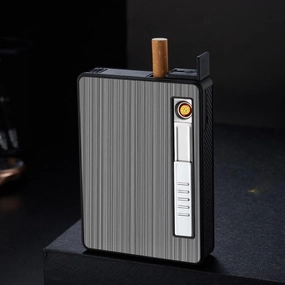 USB Rechargeable Cigarette Case Lighter, Windproof Lighter, Electronic Tungsten Automatic Pop-up Cigarette Case Portable 20 Pieces (No Gas)(Black2)