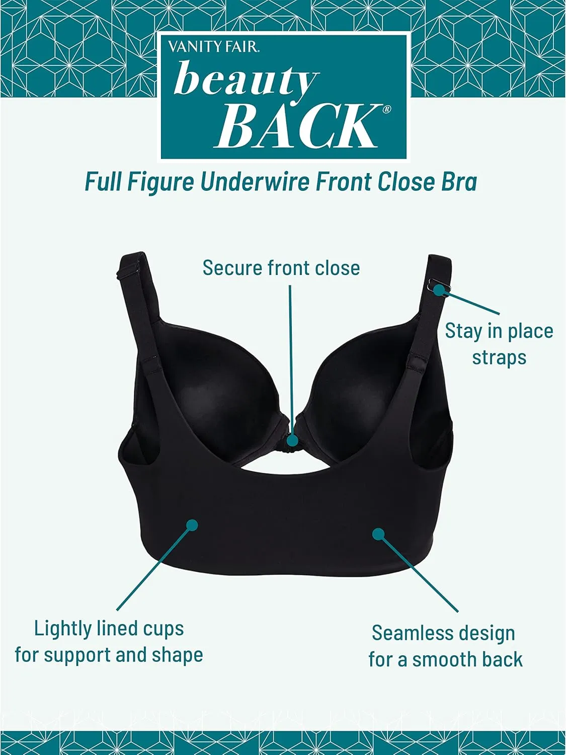 Vanity Fair Women's Full Figure Front Closure Bra, Beauty Back Smoothing, Lightly Lined Cups up to DDD