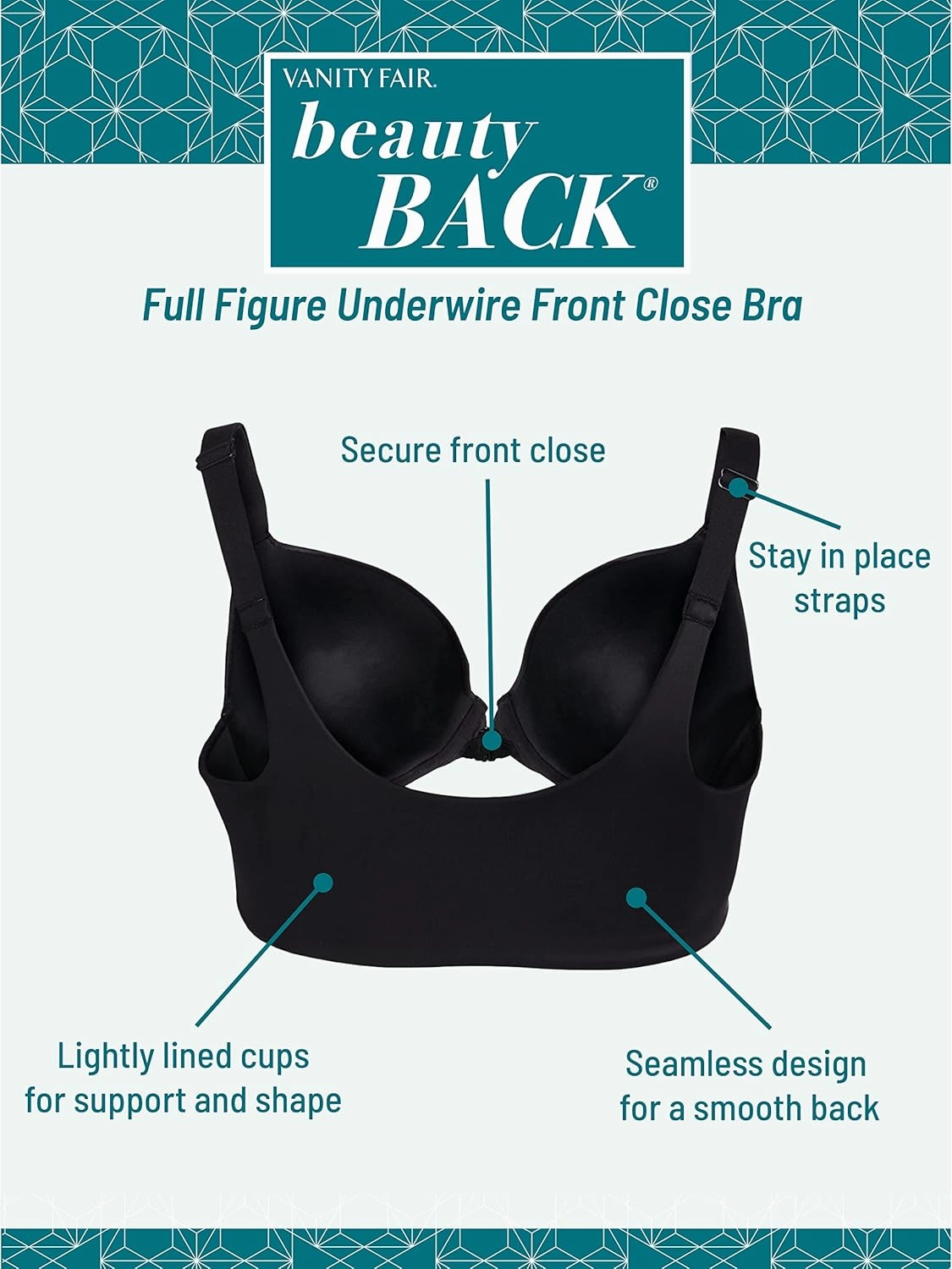Vanity Fair Women's Full Figure Front Closure Bra, Beauty Back Smoothing, Lightly Lined Cups up to DDD