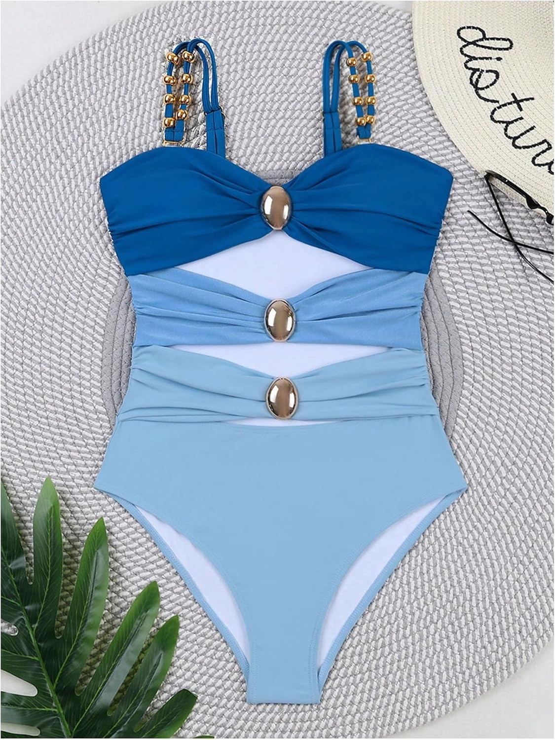 Verdusa Women's Cut Out Colorblock One Piece Swimsuit Ruched Swimwear Bathing Suit