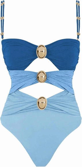Verdusa Women's Cut Out Colorblock One Piece Swimsuit Ruched Swimwear Bathing Suit