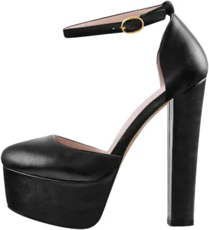 VERISSON Women's High Heel Sandals Closed Toe Platform Mary Jane Buckle Strappy Two-Piece Chunky High Heels