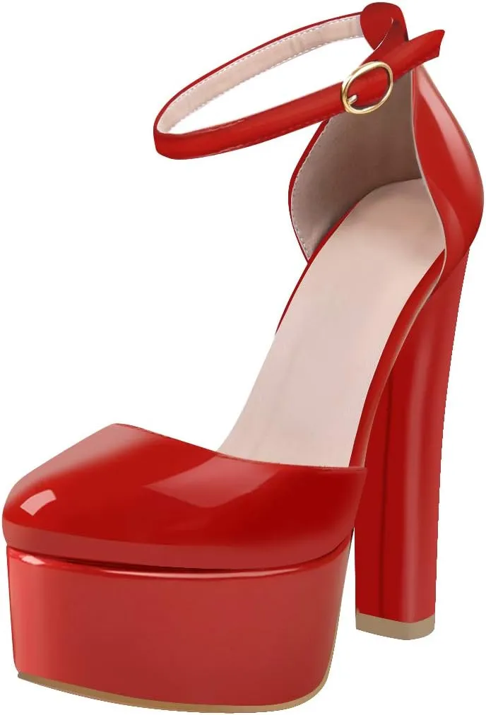 VERISSON Women's High Heel Sandals Closed Toe Platform Mary Jane Buckle Strappy Two-Piece Chunky High Heels