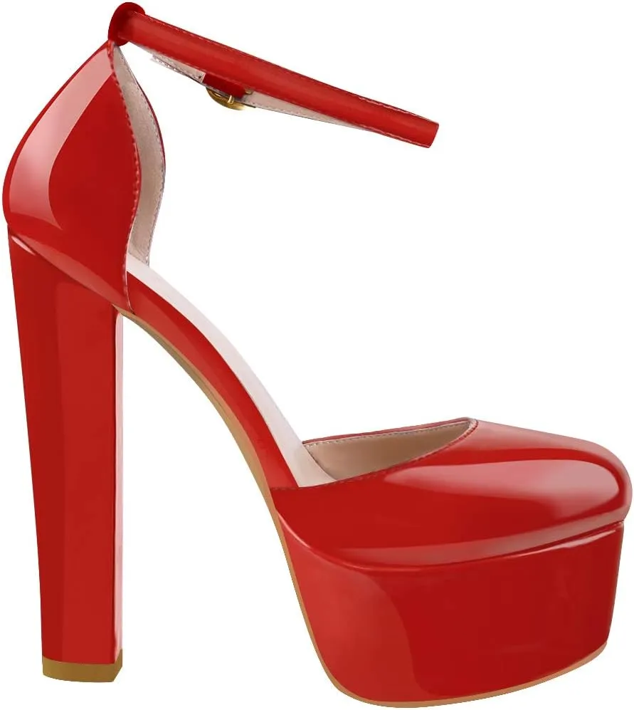 VERISSON Women's High Heel Sandals Closed Toe Platform Mary Jane Buckle Strappy Two-Piece Chunky High Heels