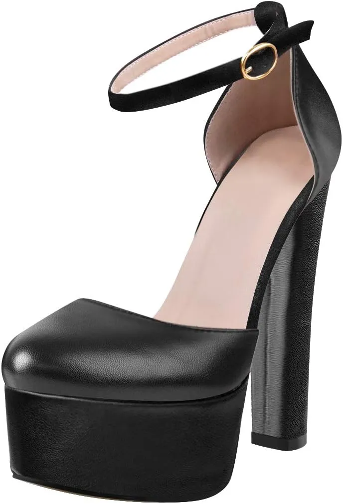 VERISSON Women's High Heel Sandals Closed Toe Platform Mary Jane Buckle Strappy Two-Piece Chunky High Heels