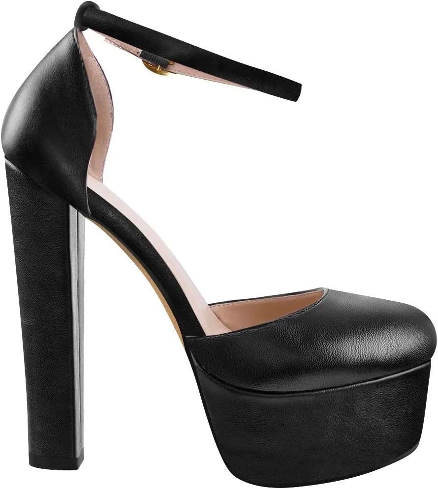 VERISSON Women's High Heel Sandals Closed Toe Platform Mary Jane Buckle Strappy Two-Piece Chunky High Heels