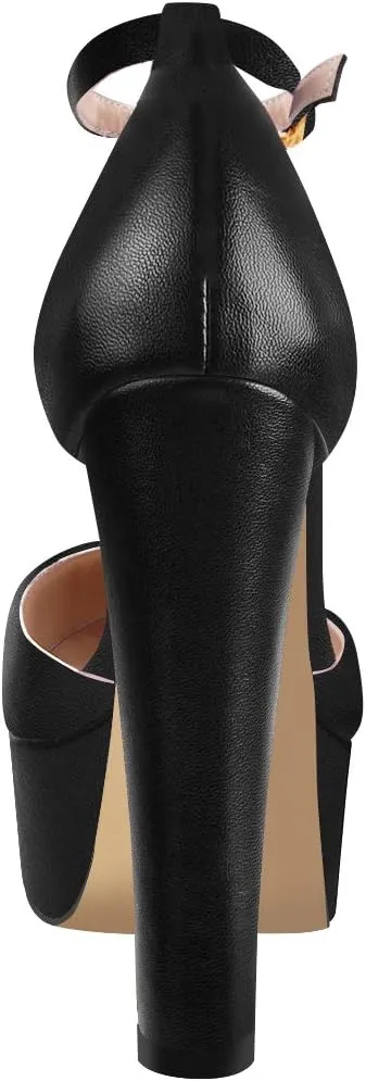 VERISSON Women's High Heel Sandals Closed Toe Platform Mary Jane Buckle Strappy Two-Piece Chunky High Heels