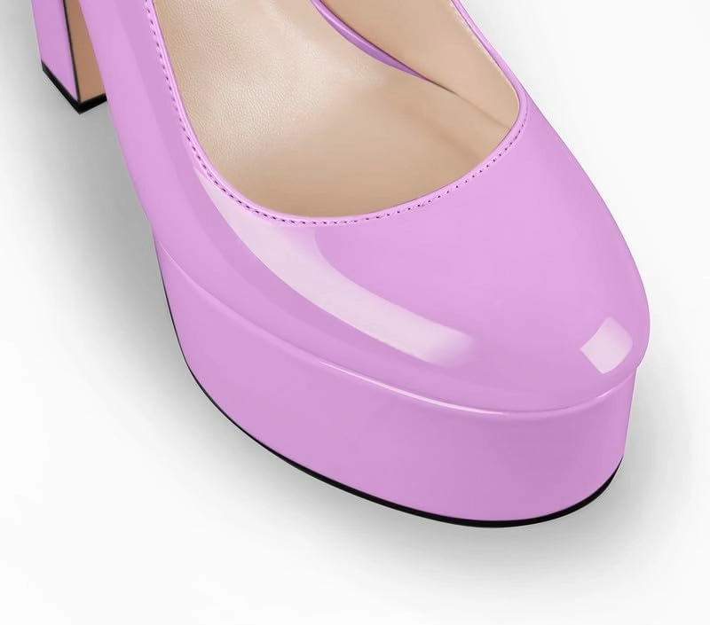 VERISSON Round Toe Mary Jane Adjustable Buckle Strap Platform Chunky Heels Pumps Patent Leather High Heel Party Shoes