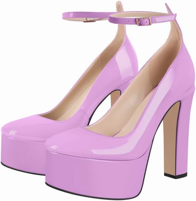 VERISSON Round Toe Mary Jane Adjustable Buckle Strap Platform Chunky Heels Pumps Patent Leather High Heel Party Shoes