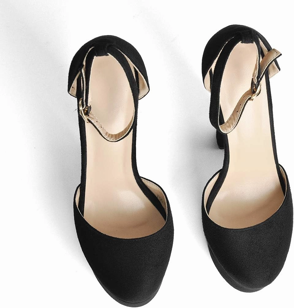VERISSON Women's High Heel Sandals Closed Toe Platform Mary Jane Buckle Strappy Two-Piece Chunky High Heels