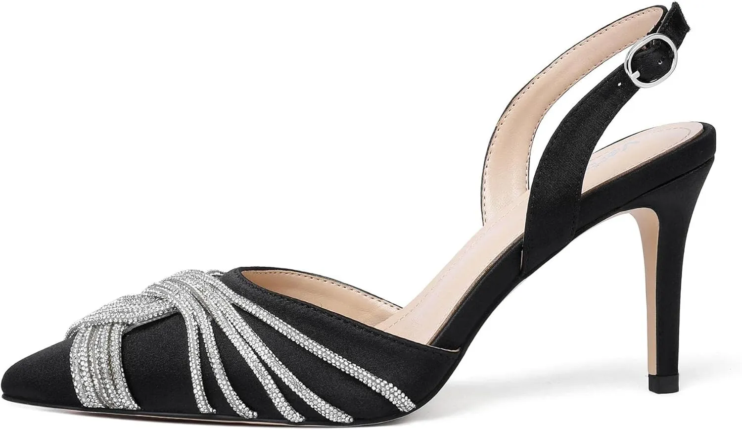 Vertundy Women's Mid heel Mule Sandals Pointed Toe Rhinestones Heels Clear PVC Stiletto Slide Slipper Crystal Slip-on Strappy Pumps Dress mules