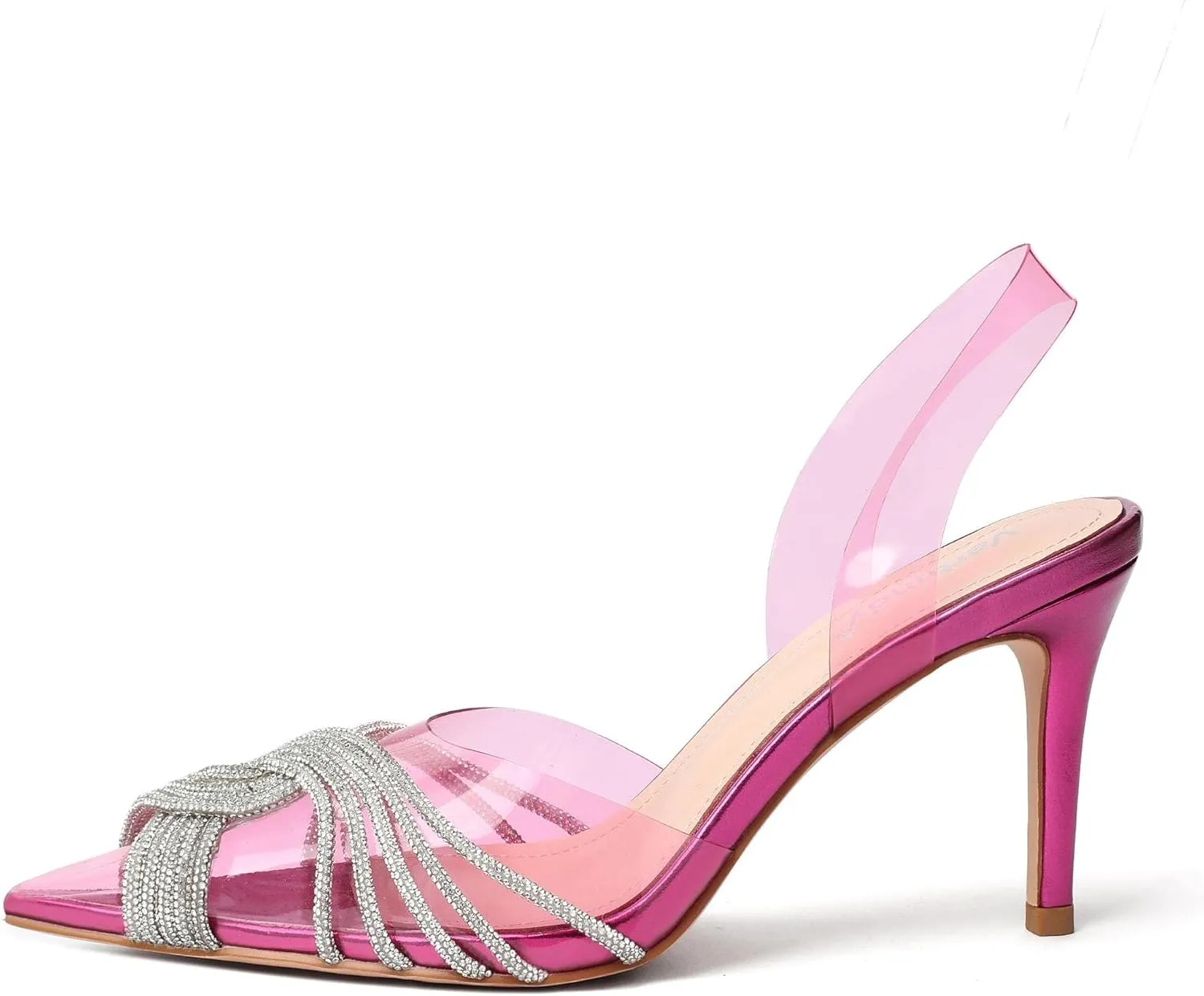 Vertundy Women's Mid heel Mule Sandals Pointed Toe Rhinestones Heels Clear PVC Stiletto Slide Slipper Crystal Slip-on Strappy Pumps Dress mules