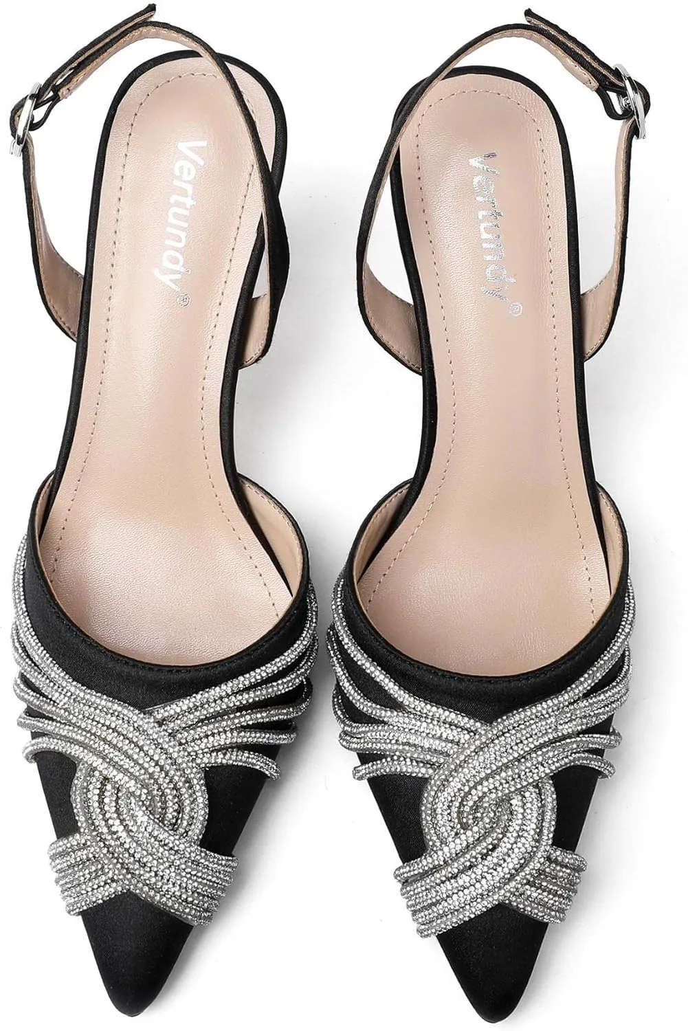 Vertundy Women's Mid heel Mule Sandals Pointed Toe Rhinestones Heels Clear PVC Stiletto Slide Slipper Crystal Slip-on Strappy Pumps Dress mules