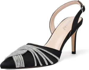 Vertundy Women's Mid heel Mule Sandals Pointed Toe Rhinestones Heels Clear PVC Stiletto Slide Slipper Crystal Slip-on Strappy Pumps Dress mules