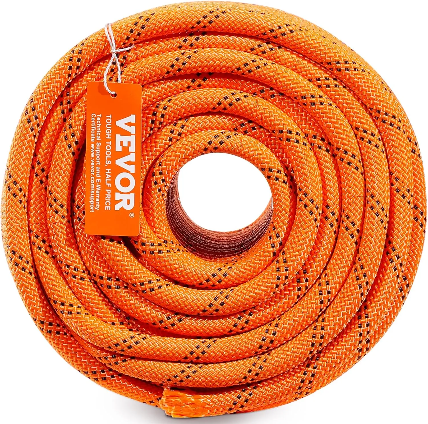 VEVOR Double Braided Polyester Rope, 1/2 in x 220 ft, 48 Strands, 8000 LBS Breaking Strength Outdoor Rope, Arborist Rigging Rope for Rock Hiking Camping Swing Rappelling Rescue, Orange/Black