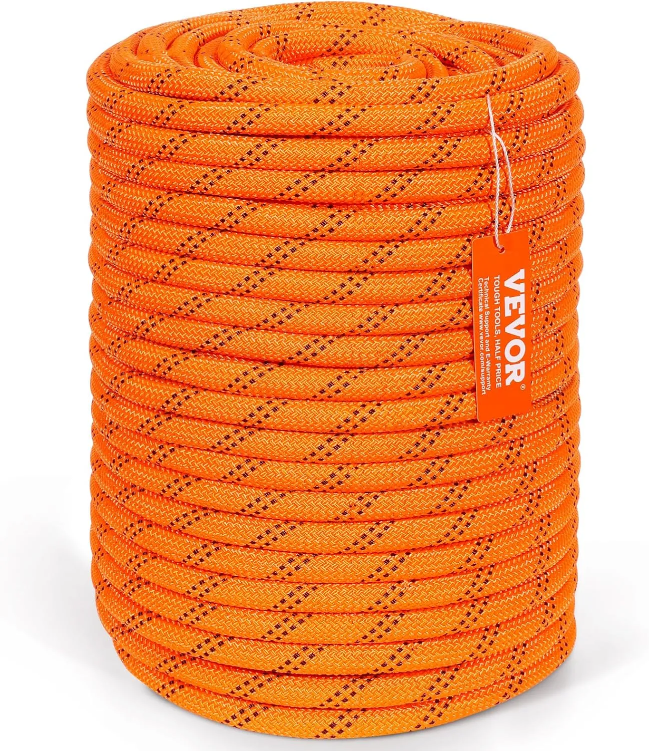 VEVOR Double Braided Polyester Rope, 1/2 in x 220 ft, 48 Strands, 8000 LBS Breaking Strength Outdoor Rope, Arborist Rigging Rope for Rock Hiking Camping Swing Rappelling Rescue, Orange/Black