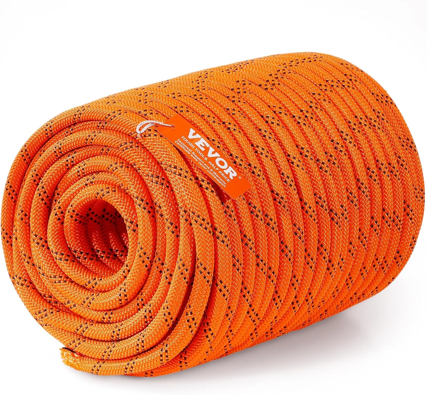 VEVOR Double Braided Polyester Rope, 1/2 in x 220 ft, 48 Strands, 8000 LBS Breaking Strength Outdoor Rope, Arborist Rigging Rope for Rock Hiking Camping Swing Rappelling Rescue, Orange/Black