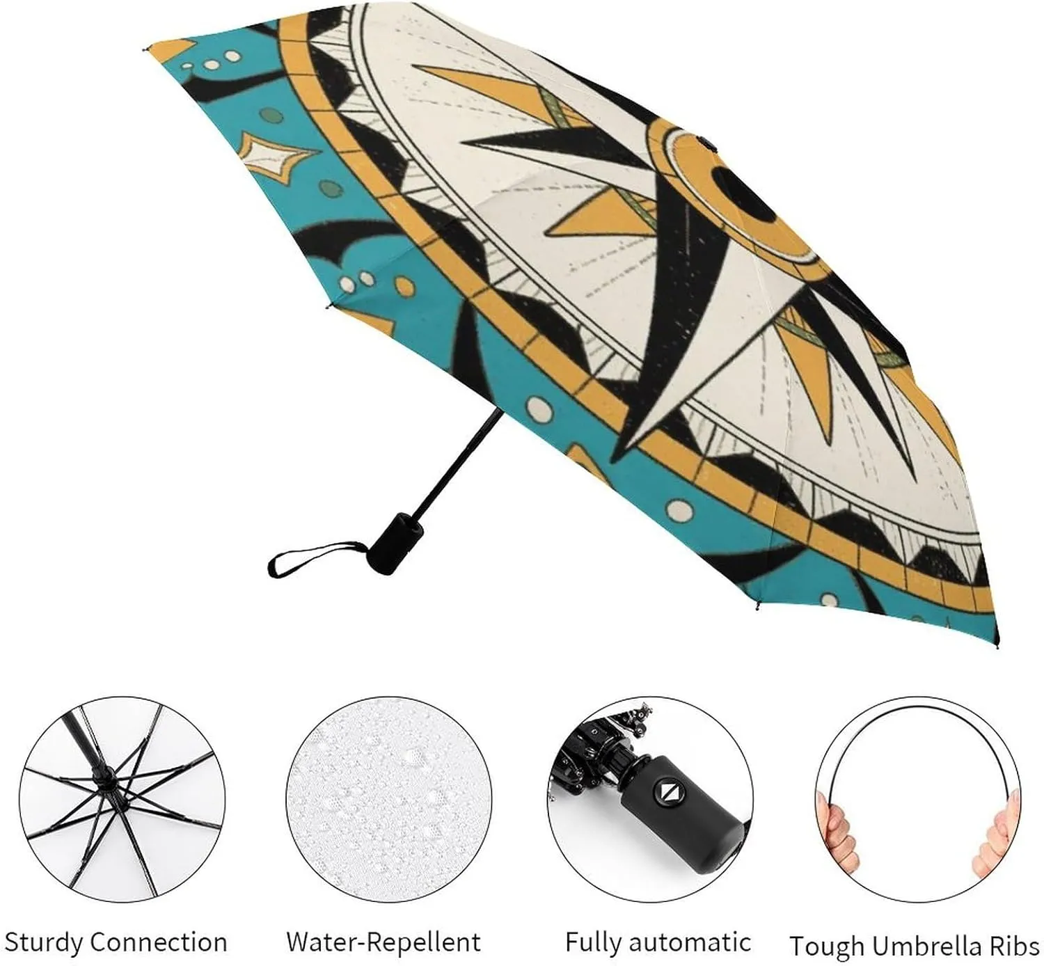Vintage Compass Art Travel Sun & Rain Windproof Umbrella, Lightweight Portable Compact Travel Auto Folding Umbrella Golf Umbrellas for Women Men