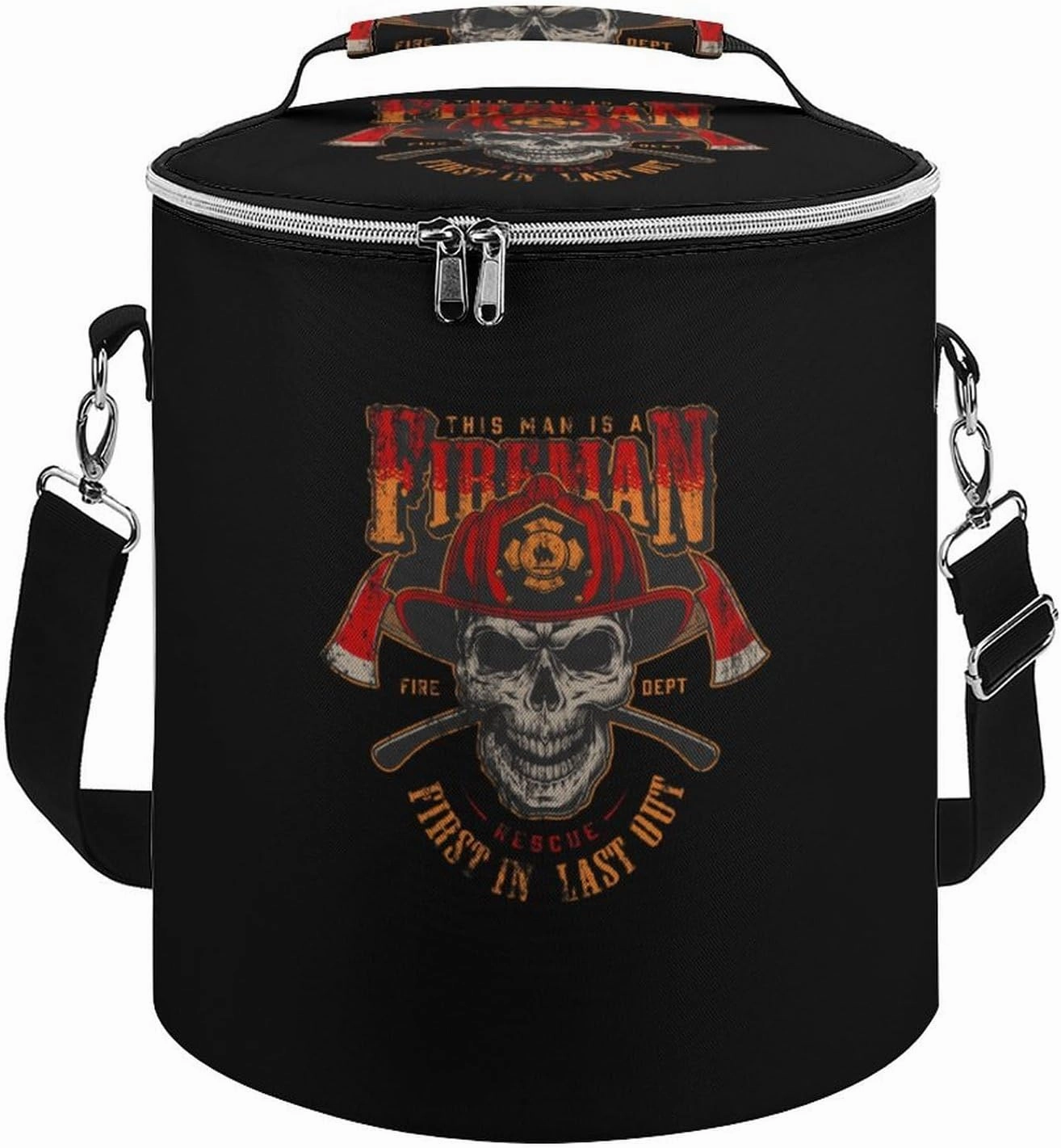 Vintage Firefighter Skull Camping Cooler Leak Proof Insulated Waterproof Backpack Reusable Collapsible Cooler Bag with Handle