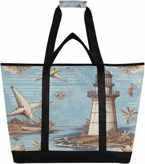 Vintage Nautical Reusable Insulated Lunchbox Cooler Bag, Leakproof Kitchen Grocery Bag Collapsible Portable Cooler Tote Bag for Picnic, Camping, Office, Travel
