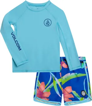 Volcom Boys' Rash Guard Set - 2 Piece UPF 50  Long Sleeve Swim Shirt and Trunks - Swimwear for Toddler Boys (Sizes: 2T-7)