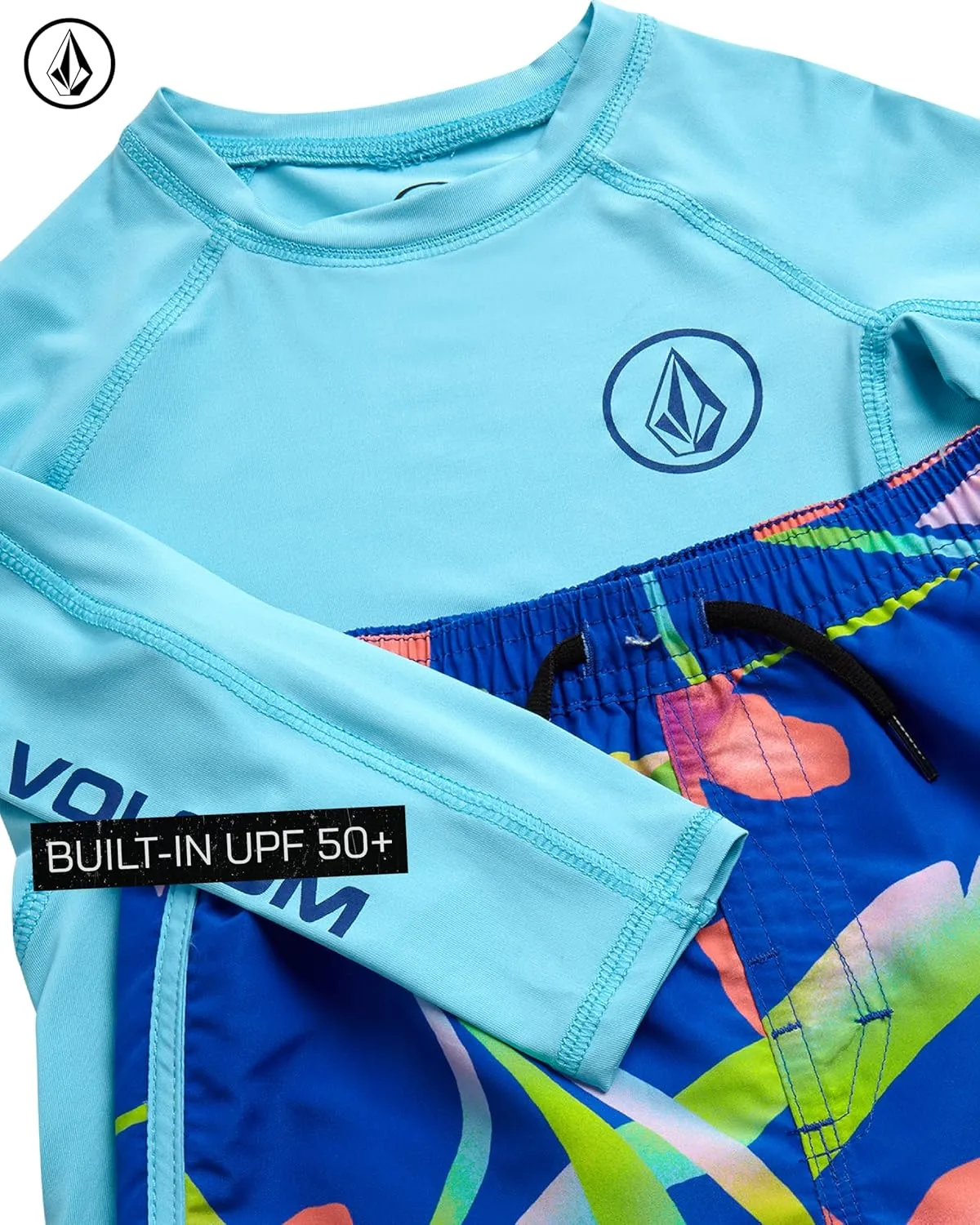 Volcom Boys' Rash Guard Set - 2 Piece UPF 50  Long Sleeve Swim Shirt and Trunks - Swimwear for Toddler Boys (Sizes: 2T-7)