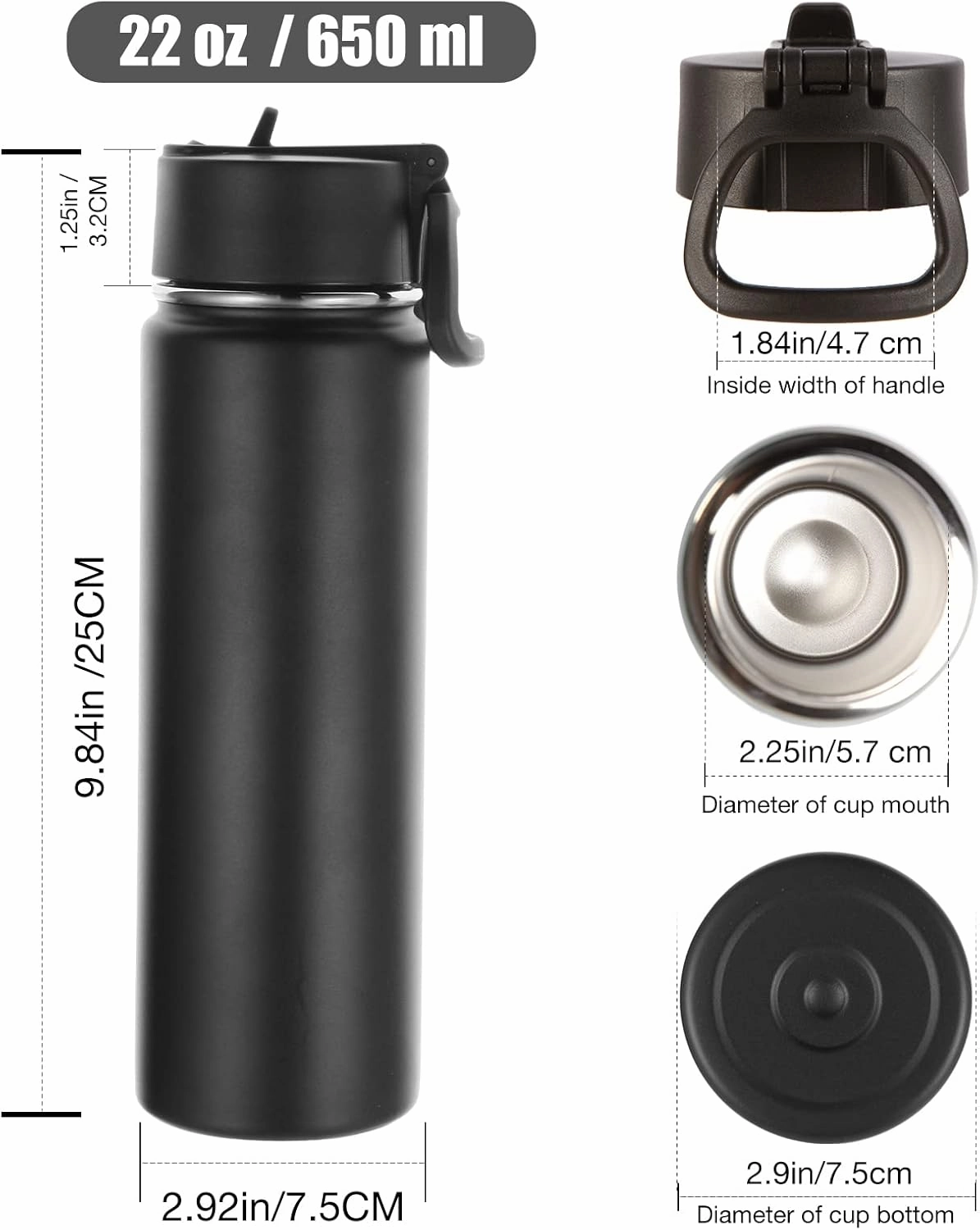 Volhoply Insulated Water Bottles with Straw Bulk 4 Pack, 22 oz Stainless Steel Sports Bottle with Handle Lid,Double Walled Vacuum Metal Water Cups with Wide Mouth, Reusable Waterbottle(Mix,4 Set)