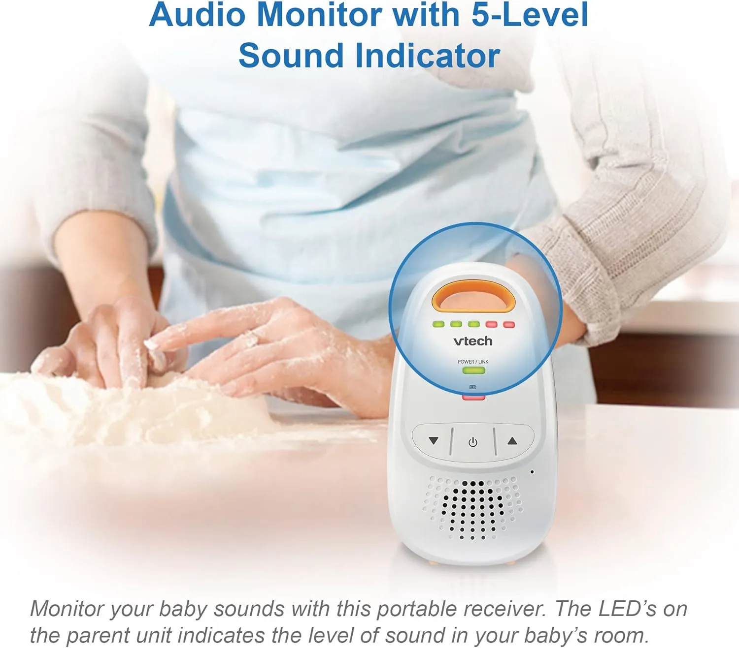 VTech DM1411 Audio Baby Monitor & Portable Soother Dual-Unit Rechargeable Battery, Long Range, Soft-Glow Night Light, Soothing Sounds & Lullabies, Digital Wireless Transmission, Sound Indicator