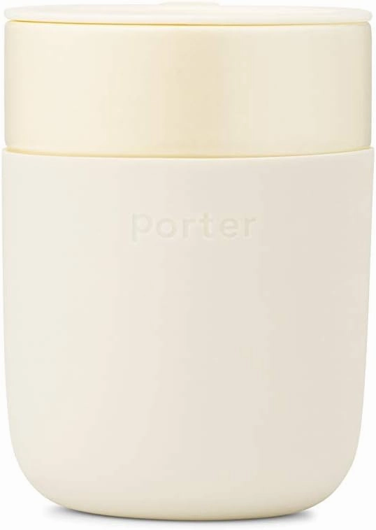 W&P Porter Ceramic Mug w/ Protective Silicone Sleeve, Cream 12 Ounces | On-the-Go | No Seal Tight | Reusable Cup for Coffee or Tea | Portable | Dishwasher Safe (WP-PMC-CM)