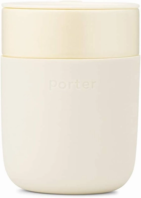 W&P Porter Ceramic Mug w/ Protective Silicone Sleeve, Cream 12 Ounces | On-the-Go | No Seal Tight | Reusable Cup for Coffee or Tea | Portable | Dishwasher Safe (WP-PMC-CM)