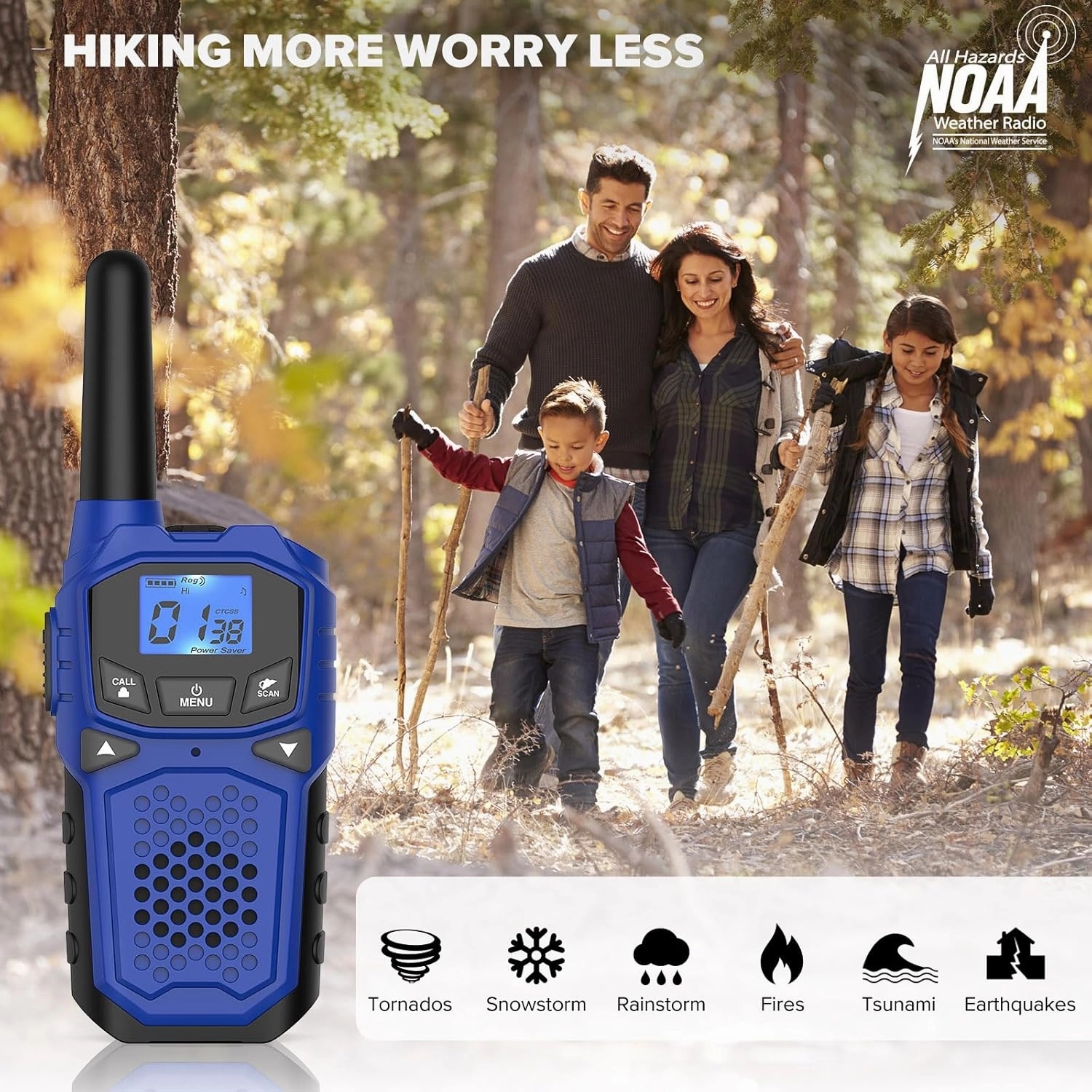 Walkie Talkies for Adults- WokTok Long Range Two Way Radio for Camping Hiking Hand Held Hiking Accessories Camping Gear Xmas Birthday Gift for Kids,SOS Siren,NOAA Weather Alert,3 Radios