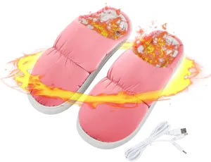 Warm Heated Slippers, USB Electric Foot Warmer Microwavable Slippers Rechargeable Heating Insole Bootie Slippers for Men Women Bed Under Desk Home Indoor