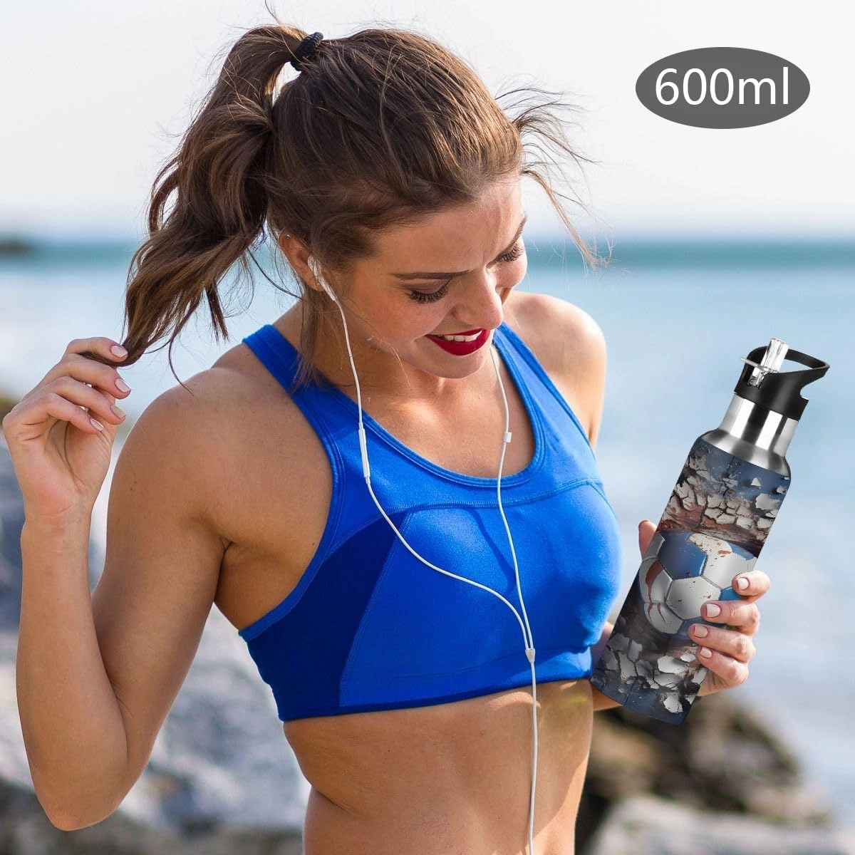 Water Bottle Stainless Steel, Broken Wall Football Insulated Sports Bottle with Straw, BPA Free Reusable Bottles for Fitness, Travel & Outdoor Activities