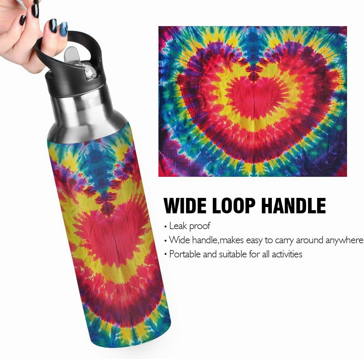 Water Bottle Stainless Steel, Rendering Love Insulated Sports Bottle with Straw, BPA Free Reusable Bottles for Fitness, Travel & Outdoor Activities